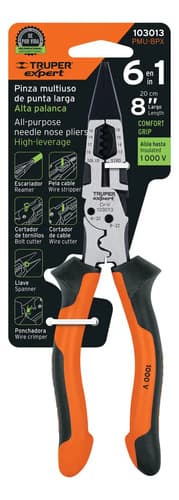 Pinza Multiuso 8 Punta Larga, Comfort Grip, Truper 103013