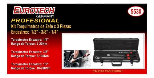 Torquimetro Juego 1/2 3/8 1/4 - Calibrado Certificado | Eurotech Negro