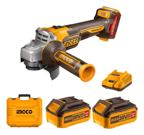 Amoladora 20v P20s 2 Bat Cargador Discos Y Bolso Ingco Amarillo 50