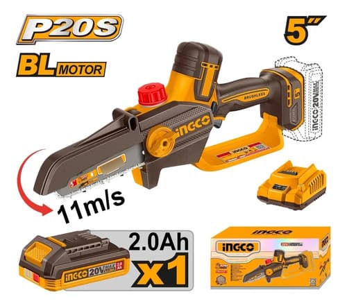 Mini Motosierra 5  20v + Bat 2.0ah + Carg Ingco Cgsli20561 Naranja Claro