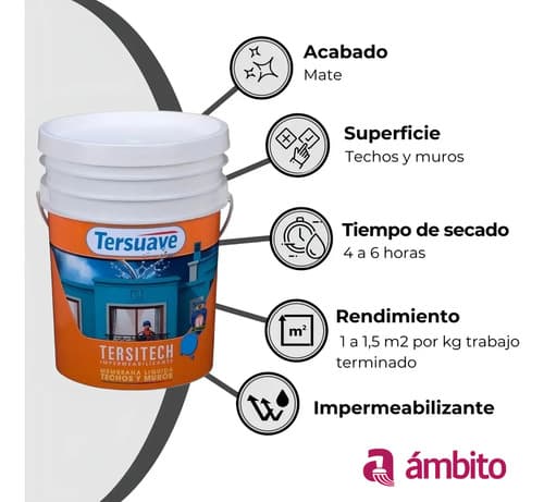 Membrana Impermeabilizante Techos Tersitech 1 Kg Ambito Color Blanco Mate