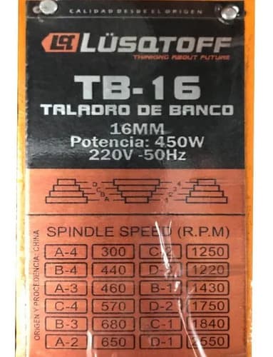 Taladro Perforador De Pie 16mm 1/2 Hp Tb16 Lusqtoff - Naranja