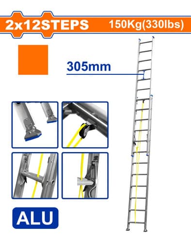 Escalera Extensible 2 X 12 Esc 2 Tramos Aluminio Wadfow Gris Gris