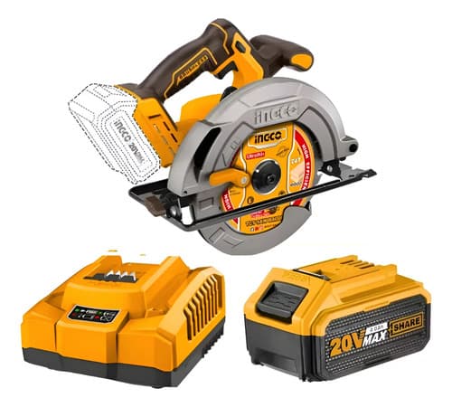Sierra Circular Ingco 7 1/4, 20v, Con Bat 4ah Y Cargador 4ah Naranja Claro