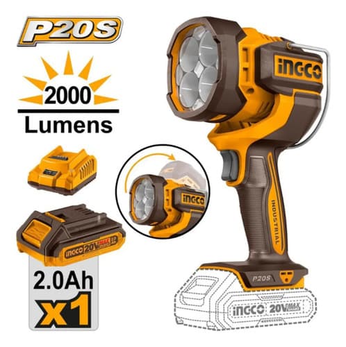 Linterna Led 2000l Ingco Cwli20881-4 Batería 20v 2a Cargador Naranja