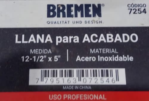 Llana Acabado Durlock Bremen 310x50 Acero Inox Yesero 7254