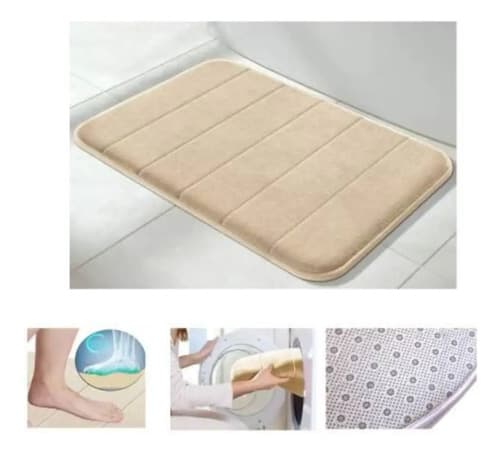 Alfombra De Baño Base Antideslizante Con Memory 40 X 60 Cm Beige Liso