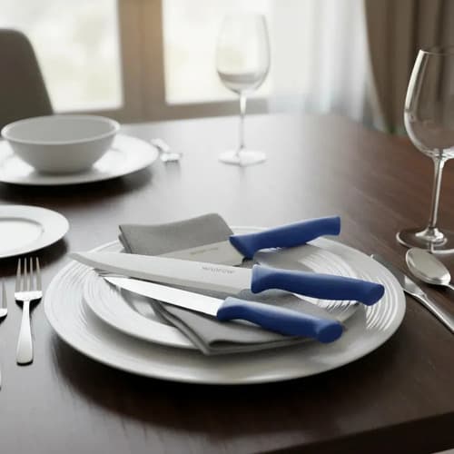 Set X 3 Cuchillos De Cocina Acero Inox Wadfow Wkk1k31 Color Azul