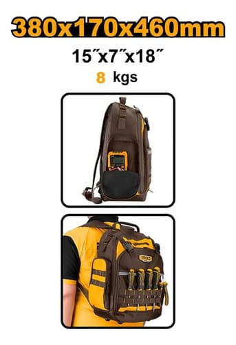 Maleta Espalda 45cm + 17 Bolsillos + Portahe Morral Maletin Color Marrón/naranja