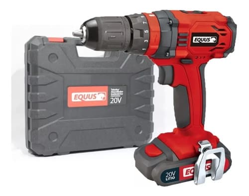 Taladro Atornillador Inalambrico Equus 1009ft 20v 2 Bateria Litio Maletin Color Rojo