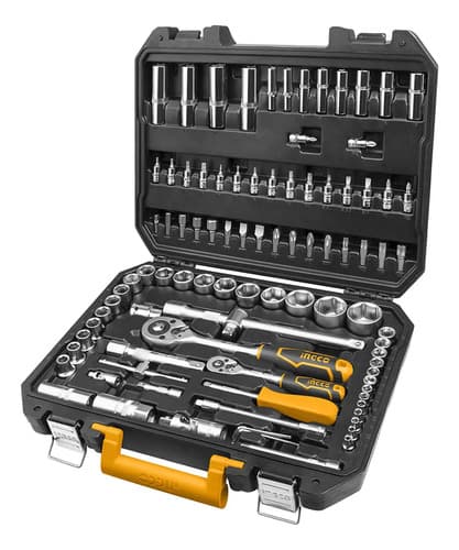 Juego Dados Tubo Llave 94 Pcs 1/2 Y 1/4 Crique Ingco Naranja Claro