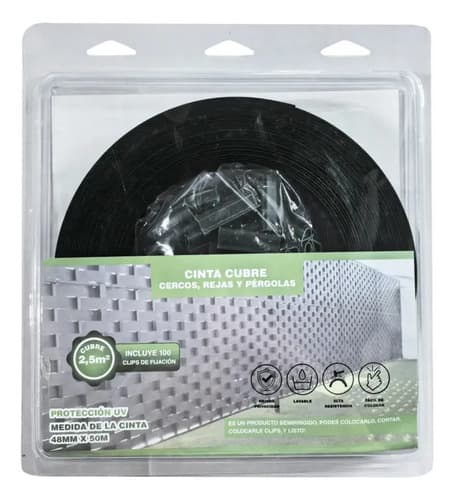 Cinta Cubre Cerco Rejas Premium Rollo Incluye Clips Colores Negro
