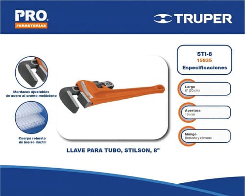 Llave Stilson 8'' X 1-13/32'' Hierro Nodular Truper 15835