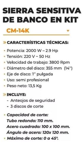 Sensitiva Lusqtoff 2000w, 355mm, 3 Discos Y Guantes