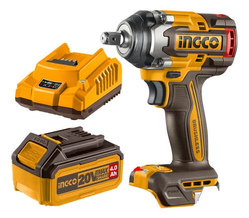 Combo Llave De Impacto Inalámbrica 20v + Cargador + Batería 4.0 Ingco Naranja