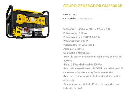 Generador Portátil Bta Tools 3500 3100w Nafta Arranque Eléctrico Avr 4 Tiempos