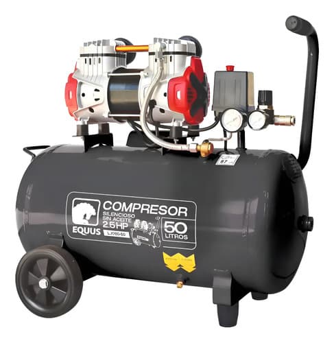 Compresor Silencioso 2.5 Hp 50 Lts Sin Aceite Equus Negro Monofásica