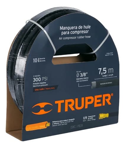 Manguera Compresor Hule 3/8'' X 7.5 Mt Alta Pre Truper 19214 Color Negro