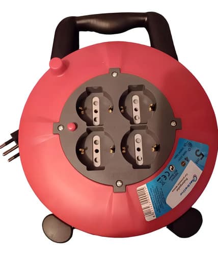 Alargue Enrollador Electraline 5m 4 Tomas Schuko Protección Térmica