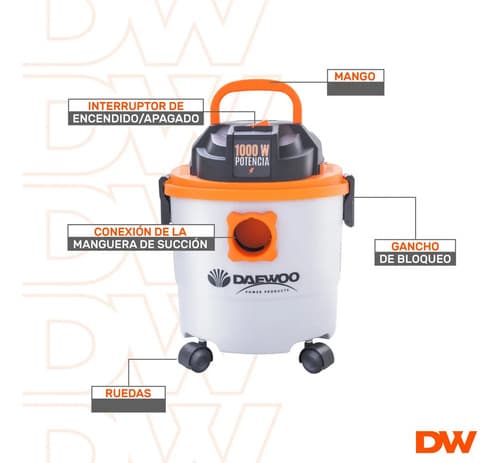 Aspiradora Tacho Polvo Y Agua Daewoo 15l 1000w + Accesorios Gris/naranja