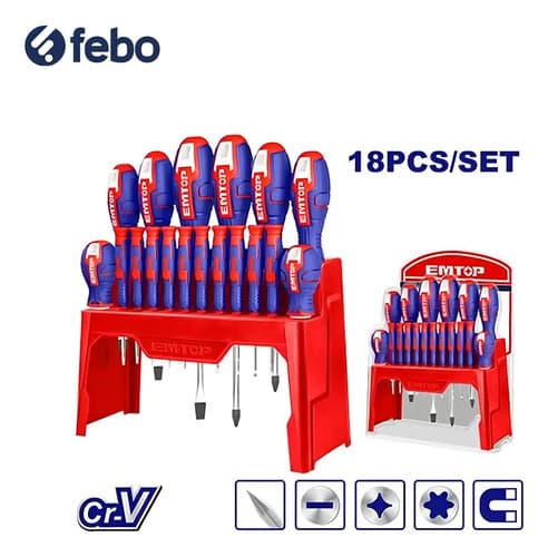 Juego De 18 Destornilladores Emtop Con Organizador Esst1802