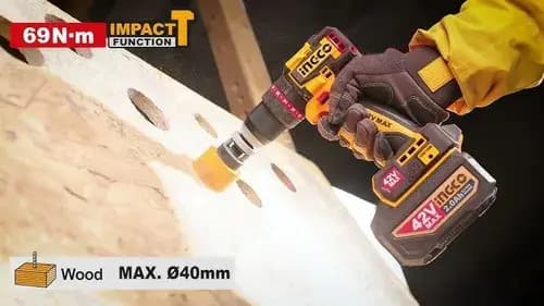 Taladro Atornillador Percutor 69nm Ingco 42v C/bat Maletin Naranja