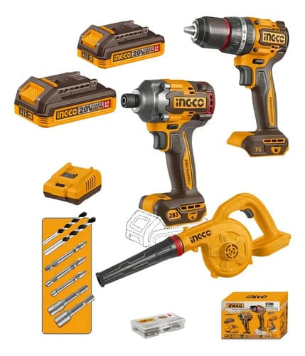 Kit Atornillador De Impacto Taladro Percutor Soplador Ingco