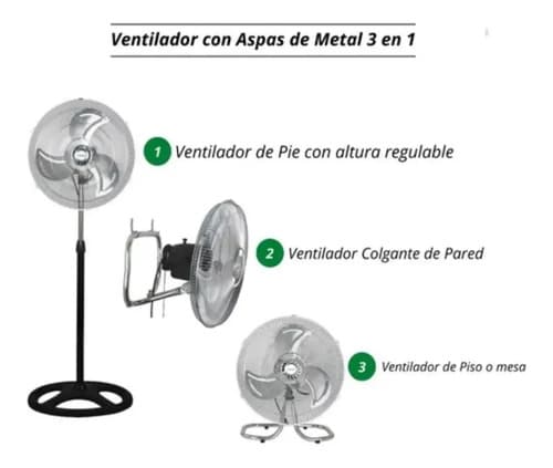 Ventilador Goldtech 3 En 1 Con 3 Aspas Metal, 18   220 v 45.72 Cm Negro Plateado