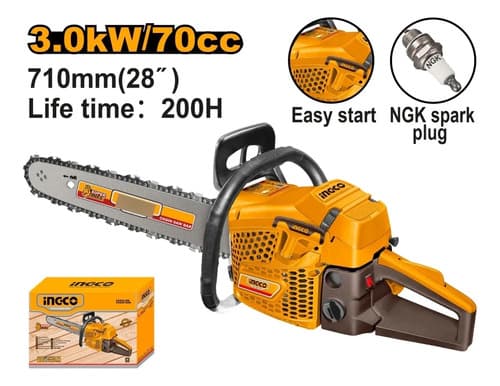 Motosierra A Nafta 70cc 28 Pulgadas 710mm Ingco Gcs5702811 Naranja Claro