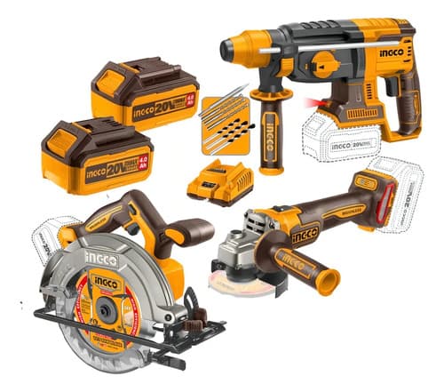 Kit Amoladora 20v Sierra Circular Rotomartillo Ingco Batería