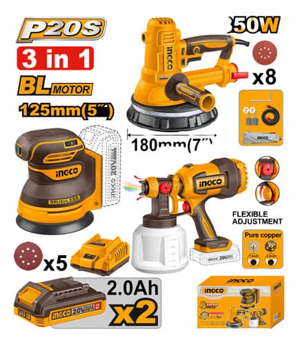 P20s 20v Lijadora Yeso +lijadora +pistola D Pintar+2 Bat Color Amarillo Frecuencia 50-60
