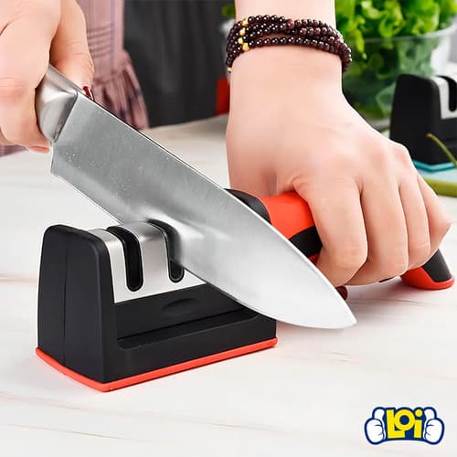 Afilador De Cuchillos Y Tijeras Con Mango Ergonómico Rojo