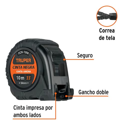 Cinta Métrica Contra Impactos 10 M, 32 Mm, Truper 103057