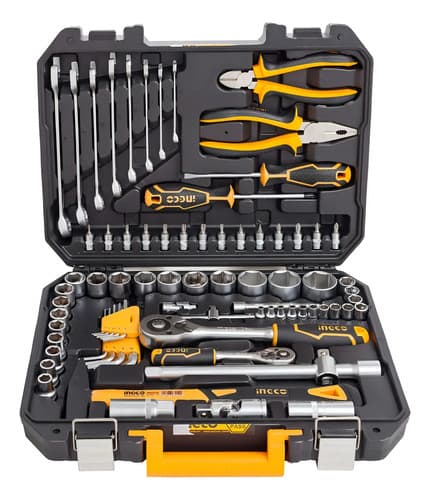 Kit Set De77 Herramientas Combinadas Ingco C Valija Plastica Negro