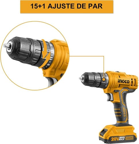 Atornillador Ingco 20v, Bateria 1.5ah, Cargador Amarillo