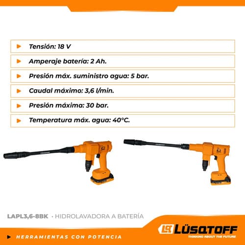 Lusqtoff Lapl3.6-8bk Hidrolavadora A Presion Inalambrica 18v Naranja 50