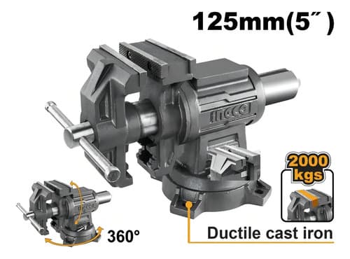 Morsa De Banco Multiproposito Ingco Hbv085 125mm Base Girato Gris