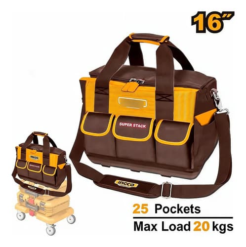 Bolso Base Reforzada 16  C/ 25 Bolsillos -20kg- Ingco Foto