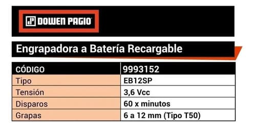 Engrapadora Dowen Pagio Inalambrica Bateria 3,6v Grampadora