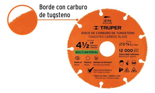 Disco 4 1/2'' Multiprop. Truper Multi Material Madera Metal Naranja