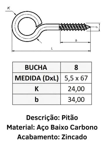 Tornillo Tipo Gancho Piton Con Casquillo De 8 Mm, Paquete De 100 Piezas
