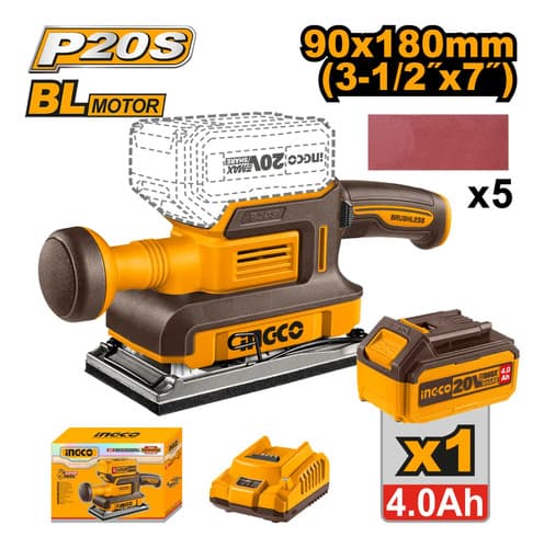 Lijadora Orbital A Bat 20v P20s C/bat + Car + 5 Lijas Ingco Naranja Claro 220