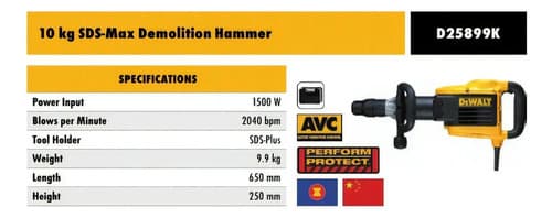 Martillo Demoledor Dewalt 1500w 25joules Maleta D25899