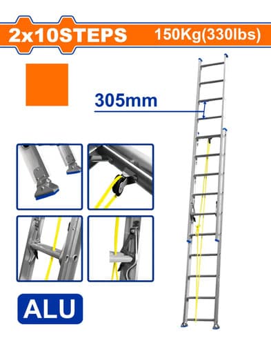 Escalera Extensible 2 X 10 Esc 2 Tramos Aluminio Wadfow Gris Gris