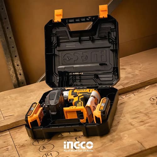 Taladro Atornillador 10 Mm + 2 Baterias + Cargador Ingco Naranja