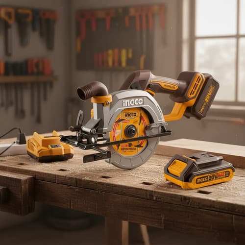 Sierra Circular Ingco 20v + 2 Baterias + 1 Cargado Csli1402  Naranja Claro