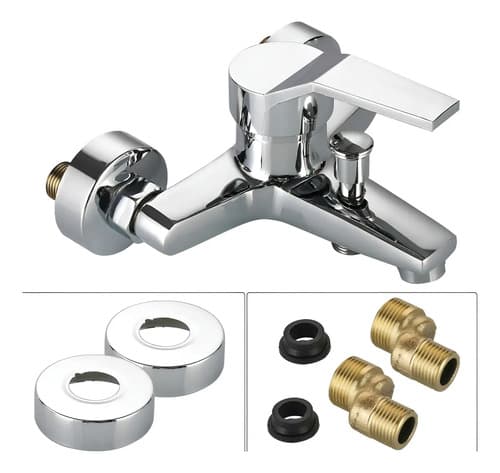 Monocomando Tushop Pileta Baño Acero Inoxidable Brillante Montaje Pared Plateado