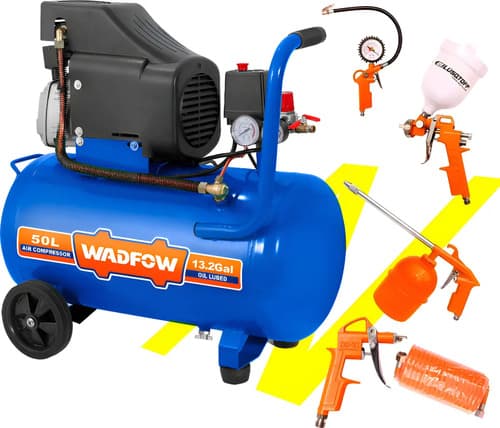Compresor De Aire 50 Lts 2.5hp Kit Manguera Pistola Inflador Azul 50 Hz Bifásica