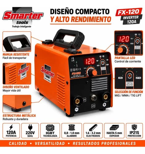 Soldadora 120a  Mig Flux Mma 3 En 1 + Careta Fotocromatica Naranja