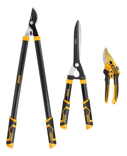 Set De Tijeras De Podar Corte Jardin 3 Piezas Ingco Color Amarillo